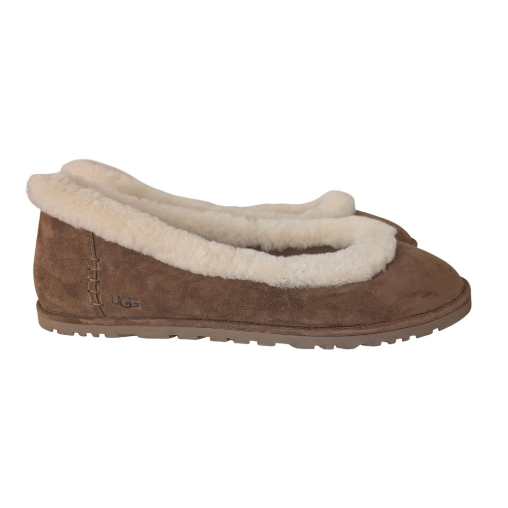 Ugg Zora Ballet Flat Women 12/EU 43 Shearling Chesnut Brown Comfort Boho Hippie
